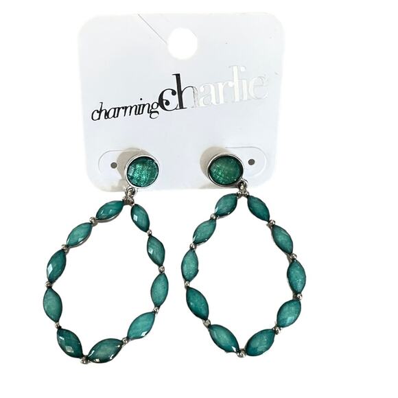 Charming Charlie turquoise rhinestone dangle earrings NWT - Picture 1 of 3